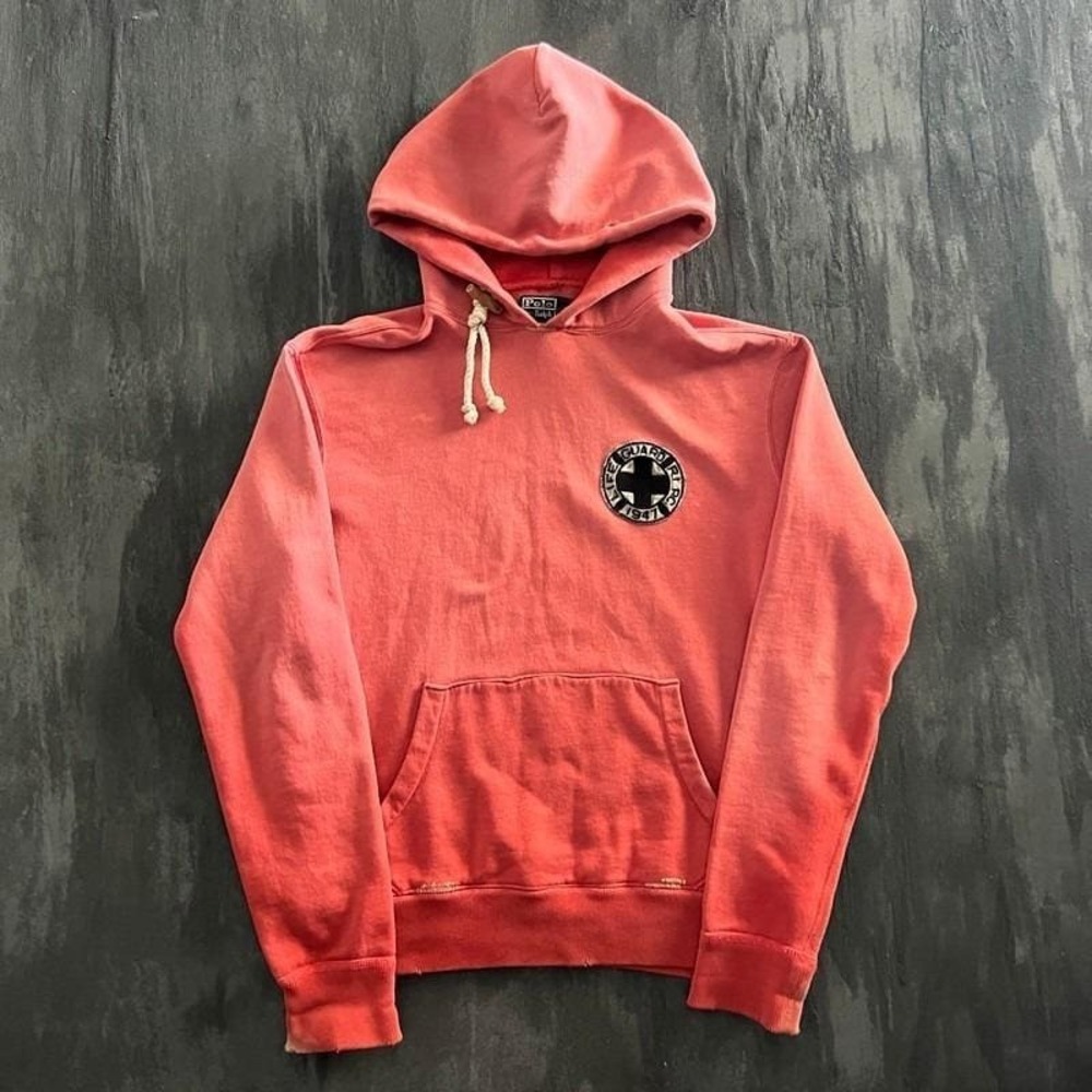 Vintage Polo Ralph Lauren Hoodie Mens Medium Red Lifeguard